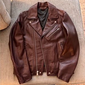 Men’s Rag & Bone buzz leather jacket in burgundy/oxblood